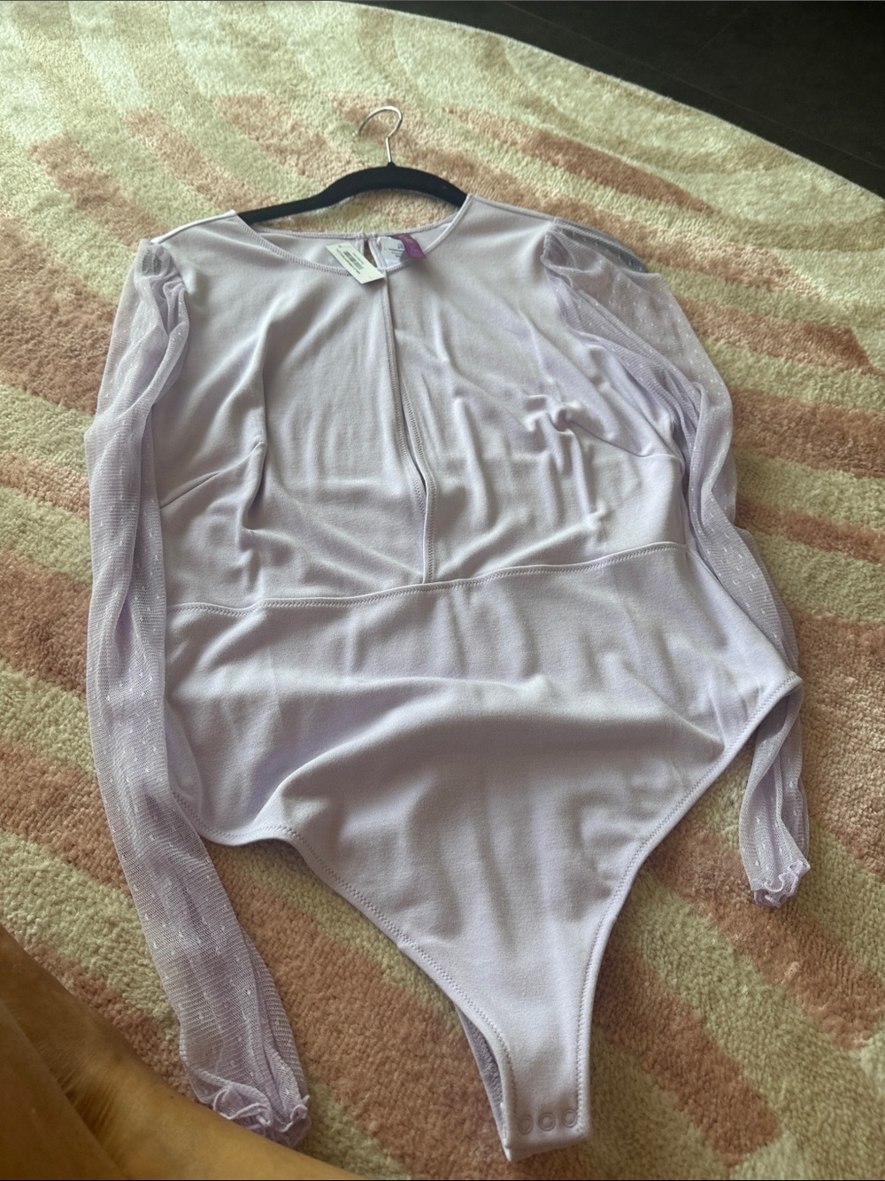 Adore Me Lavender Long Sleeve Mesh-Sleeve Bodysuit